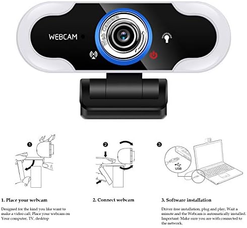 Webetop Уеб-Камера 1080P Потоковая Уеб Камера със светлина и Статив USB Уеб Камера Вграден Микрофон за Десктоп,