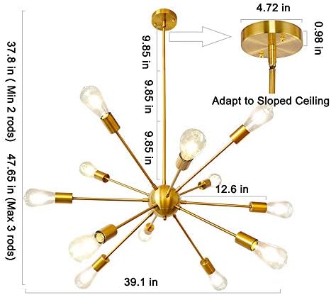LynPon Gold Sputnik Полилей, 12 Светлините на Модерен Лампа в Средата на Века Полилеи Мат Месинг Промишлени