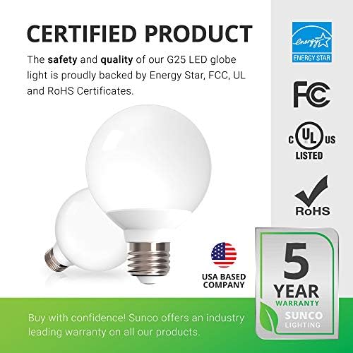 Sunco Lighting Vanity Globe Light Bulbs G25 LED for Bathroom Mirror 40W Equivalent 6W, 2700K Soft White, Dimmable, 450 LM, E26 Base, Round Frosted Decorative Bulb, UL & Energy Star Listed - 6 Pack