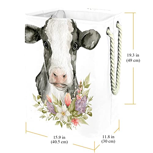 Кошница за дрехи Крава и Цветя, Кутия За Съхранение на Self-Standing Водоустойчив и Сгъваеми Чанти За Бельо