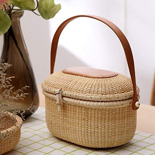 WSZJJ Wicker Willow Picnic Basket Shopping Vintage Basket with Lid and for Camping for Shopping
