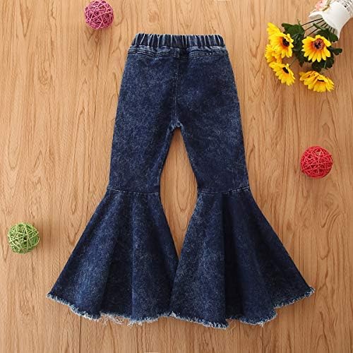 WALLARENEAR Baby Girl Flare Pants Kids Bell Отгоре Ripped Jeans Toddler Denim Leggings Разчорлям Long Pant Outfits Clothes