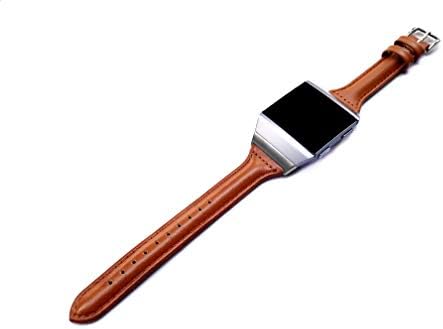 Кафяв цвят на Тънка каишка, Съвместима с Fitbit Ionic Smart Watch Елегантна мека кожена каишка гривна с