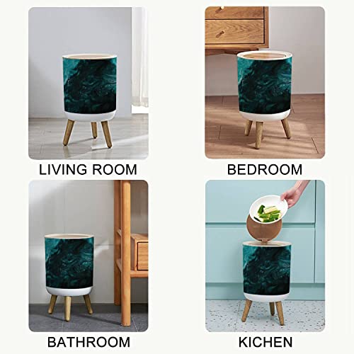 Малък боклук с Капак Tidewater Green Color Marble Natural Art for Abstract Black and Purple Round Recycle Bin Press Top Dog Proof Wastebasket for Kitchen Bedroom Bathroom Office 7L/1.8 Gallon