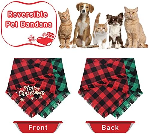 Malier 2 Pack Dog Bandana, Коледа Classic Buffalo Plaid Pattern with Tassels Edges Bandana, Pets Scarf Triangle
