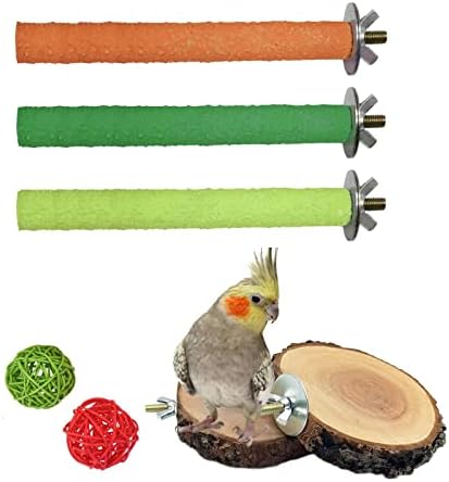 Hamiledyi Parrot Perch Stand Wood Bird Perch Платформа Colorful Quartz Sand Paw Grinding Sticks for Cockatiel