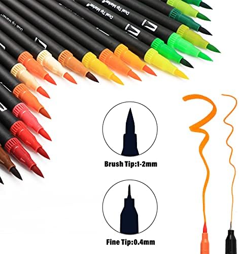 Dual Brush Tip Pens,60 Color Fineliners Art Markers Set,60 Nibs Fine and Brush Tip for Kids Adult Coloring