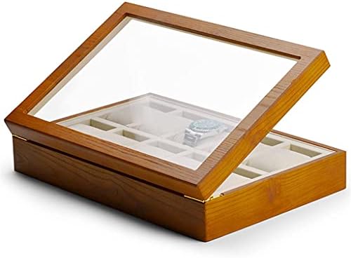 ASDFGH 10 Окото Кутия за Часовници със Стъклен капак Дърво с Бежов Вътрешен Калъф Кутии Титуляр За Съхранение на Организаторът Бижута дисплей (Цвят : A, размер : както е п