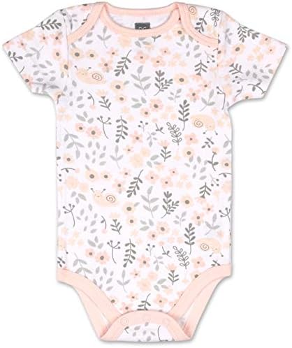 The Peanutshell Short Sleeve Baby Bodysuit Set for Girls - 5 Pack - Цветя, Бяло, Руж, Розови Звезди