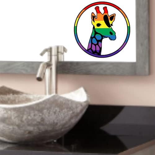 Rainbow Жираф LGBT World Gay Pride Bumper Sticker - LGBTQIA Premium Рибка Decal 3 x 3 inch | for Cars Auto-мобилни телефони Windows Bottles Mirrors Outdoor Circle Sign + Better Than Magnets Sticks Навсякъде
