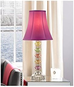 Бохемска Traditional Chic Style Accent Table Lamp 21 High Multi Colored Stacked Glass Pink Orchid Bell Shade Decor for Kids Girls Living Room, Bedroom Нощно House Nightstand - 360 Осветление