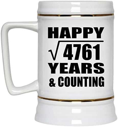 Честит 69th Anniversary Square Root of 4761 Years & Counting - 22oz Beer Stein Ceramic Bar Mug Tankard Drinkware - for Wife Husband Lady Her Him Wedding Birthday Anniversary Valentine ' s Day Easter