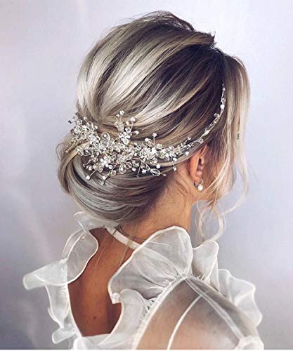 Denifery Crystal Headband Bridal Hair Piece Bridal Hair Accessories Bridal Hair Vine Wedding Headpiece Hair Pieces Wedding Hair Piece Сватбени Аксесоари за коса (silver)