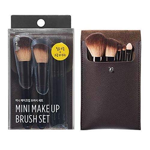 FILLIMILLI Mini Makeup Brush Set 5 Pouch with Case - Професионално Качество на Essential 5 бр. Четки за Грим с Мека и Еластична Четка, Руж за Лице, Контур пластмаса, Четка за Сенки за очи