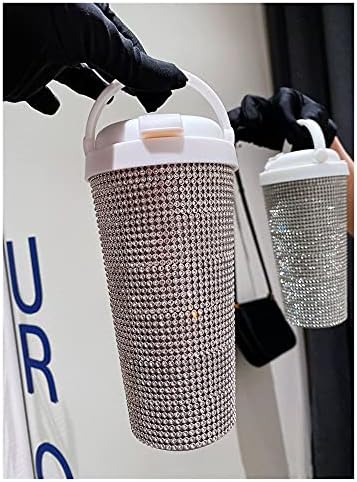 Rhinestone Thermos Cup, Сверкающая Благородна Изолирано Бутилка, Кристал Stainless Steel Thermal Bottle, Full пробийте water cup, car insulation cup, кафе milk with tea cup straw 500ML ( Color : Pink )