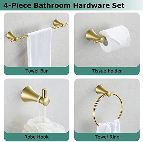 PARLOS Brushed Gold 4-Piece Bathroom Аксесоар Hardware Set Package with Towel Bar, Hand Towel Holder, Toilet
