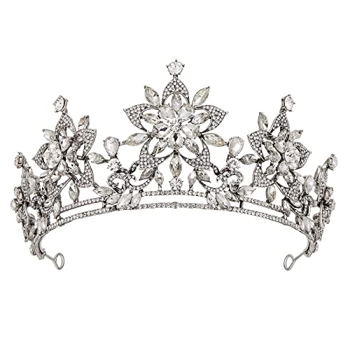 AW BRIDAL Кристал Crowns for Women - Flower Princess Tiara Headband, Queen Crown for Wedding Prom Pageant Hair Accessories, Silver