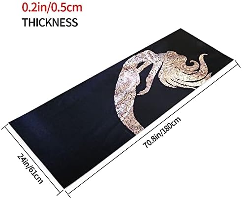 Black Mermaid Print Yoga Mat - Premium 5mm Print Extra Thick Non Slip Exercise & Fitness Mat For All Types Of Yoga, Pilates & Floor Workouts (70.8L X 24W X 5mm Thick)