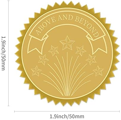 CRASPIRE Gold Foil Certificate Seals Above and Beyond 2 Round Self Adhesive Embossed Stickers вземане 100pcs Invitations for Certification Graduation Нотариални Печат Корпоративни Печат Монограм Релеф