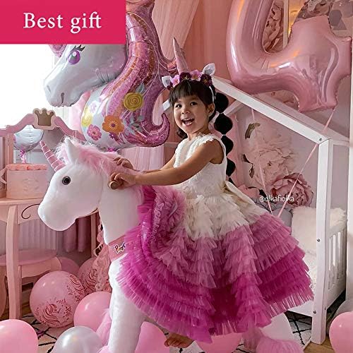 PonyCycle Model U-2021 Ride on White Horse и Pink Unicorn Toy Plush Walking Animal Medium Size for Age 4-9 Ux402