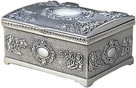 Ковчег за бижута Метална кутия Малка Финансирани Реколта Кутия за съхранение на Пръстени, Обеци, Колие Съкровище Органайзер за жени (Цвят : сребърен размер : 63x30x50 мм