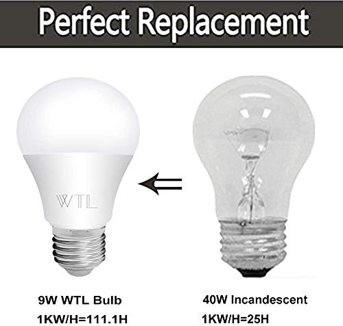 WTL 6Pack A19 9W(еквивалент на 60Watt) Led Лампи,Топъл Бял 2700K Стандартен E26 Средна База