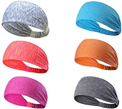 Tensky Outdoor 6Pack Workout Headbands for Women Мъжки Lightweight Sweatband Wide Hairband for Running Biking Fitness,Quick Dry