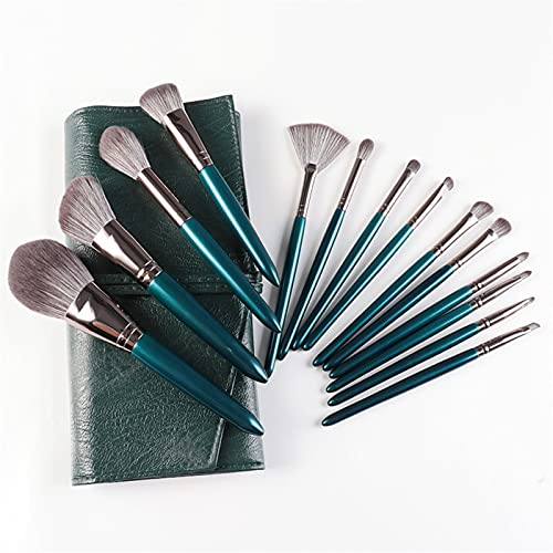 14pcs Natural Hair Makeup Brushes Set Bag Professional Powder Foundation Eyeshadow Eyebrow Blush Beauty Cosmetic Tools-Green only brush