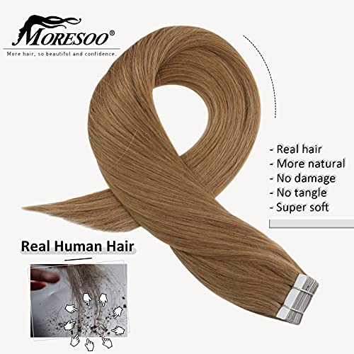 [ЗЕМЯТА] Moresoo Blonde Hair Extensions Tape in Реми Human Hair 14 Inch Color 17 Карамел Забавно Tape in