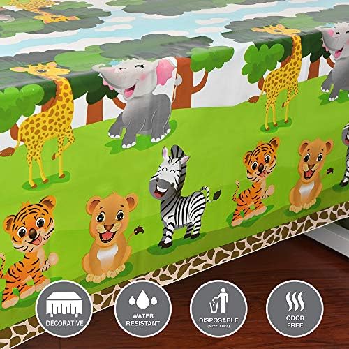 WERNNSAI Safari Theme Party Tablecloth - 4 Pack 54 x 108 Full Printed Disposable Plastic Table Cover Zoo Jungle Animals Party Supplies for the Kid Birthday Baby Shower Party Decorations