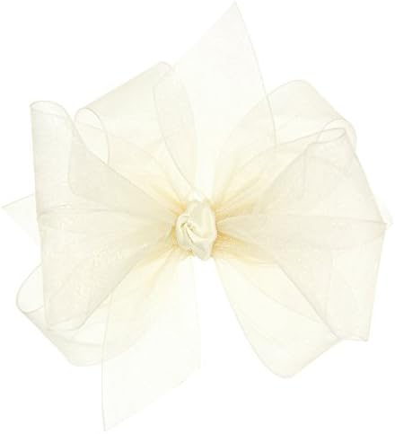 Wee Едно Бебе Girls' Medium Classic Organza Double Hair Bow on a WeeStay Clip - Екрю