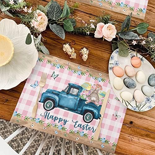 LooPoP Placemats Easter Truck Бъни Eggs Set of 6 Washable,Placemat for Dining Table Decorations, Heat-Proof