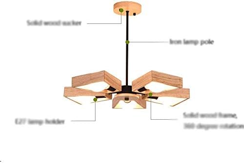 JYDQM Полилеи ，Стълб на Тавана лампа-Дървена Полилей може да се върти 5 светлини Геометрично изкуство тавана