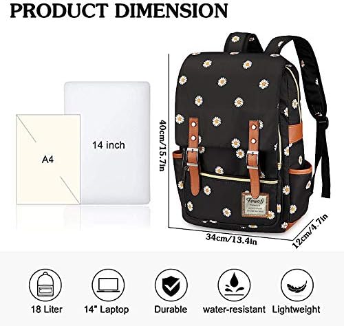 Daisy School Backpack for Girls Women, College School Bookbags for Teenagers (черен)