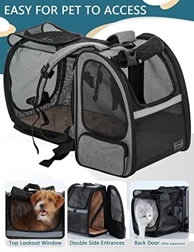 Petsfit Cat Backpack Carrier,Разширяеми Раници за Кучета Carriers с Отлична Вентилация,мек вълнен плат Подложка и Лаптоп Раница за пътуване на Домашни любимци за Туризъм,Къмпинг Дъ