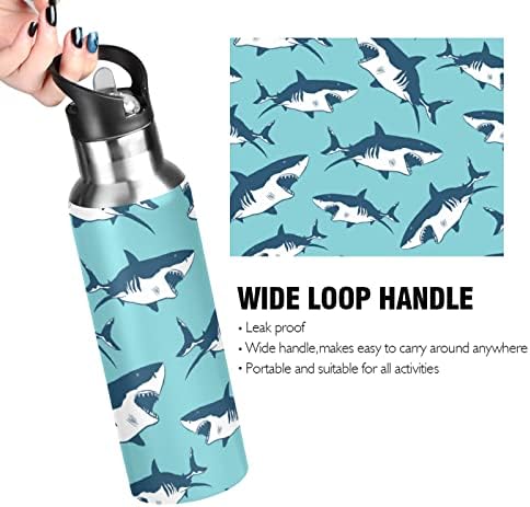 UMIRIKO Shark Ocean Water Bottle Thermos with Straw Капак 20 Oz for Kids Boys Girls, Leakproof, Vacuum Insulated