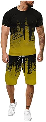 PDGJG Летен мъжки костюм Фитнес Костюми, Спортно облекло, тениски с къс ръкав + шорти 2 бр. (Цвят : кафе
