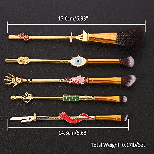Комплект четки за грим Jujutsu Kaisen - 5pcs Conjurer Cosmetic Makeup Brush Set Professional Tool Kit Set Drawstring Bag Included (Gold)