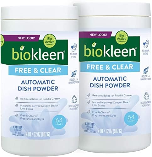 Biokleen Free & Clear Препарат за миене на съдове - 128 сваляния - на Прах, концентриран, без фосфати и хлор, в екологично чист, без изкуствени аромати, оцветители и консерванти -