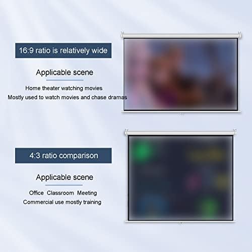 XGBYDYS Стенен Прожекционен Екран - 4:3/16:9 HD Ръчно Разтегателен Прожекционен Екран с Механизъм за Автоматично Заключване на Монтиране на Тавана Прожекционен Екран, за В
