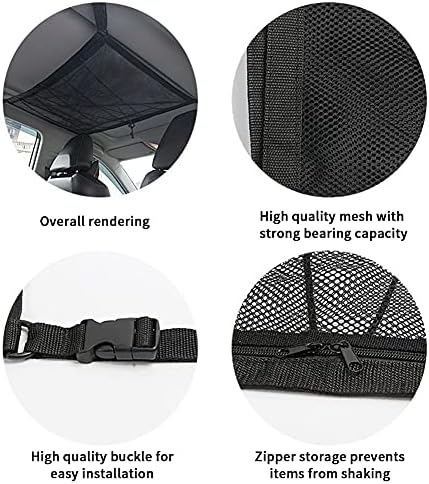 EKDJKK Car Cargo Net Pocket, 31.5x21.65 Large Capacity Car Ceiling Net Drawstring Storage Bag Polyester Mesh(Black)