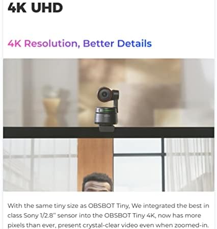 OBSBOT Малка 4K PTZ Уеб Камера, Резолюция 4K AI-Powered AI-Tracking Auto-Framing Gesture Control HDR Уеб-камера с 4-Кратно увеличение за видео чат Онлайн-Среща на Онлайн-Клас Излъчването на живо