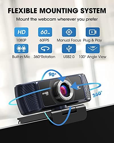 Уеб-камера 1080P 60fps с Микрофон за Стрийминг, Vitade 682HT Pro HD USB Компютърна Уеб камера камера за Игрални Конференция Mac Windows Настолен КОМПЮТЪР Лаптоп (Статив в комплект)