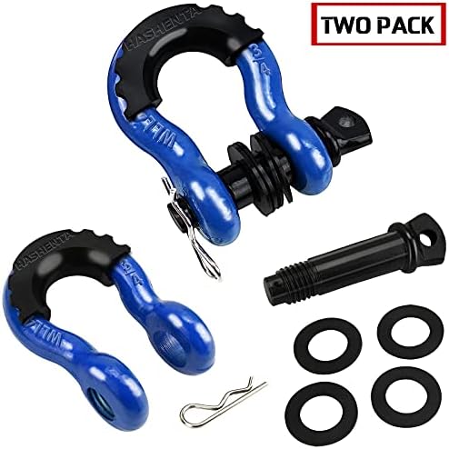 hashenta Shackles 3/4 Против Губим D Ring Shackle (2 Pack) 41,887 Ibs Break Strength with 7/8 Screw Пин and Shackle Isolator & Washers Kit for Tow Strap Winch Off Road Vehicle Recovery (Blue&Black)