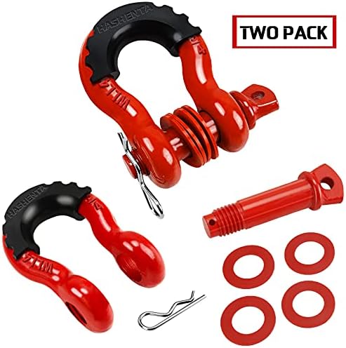 hashenta Shackles 3/4 Против Губим D Ring Shackle (2 Pack) 41,887 Ibs Break Strength with 7/8 Screw Пин and Shackle Isolator & Washers Kit for Tow Strap Winch Off Road Vehicle Recovery (Red)