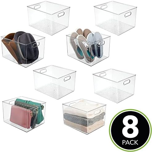 mDesign Пластмасов домашно приготвена кошница за съхранение с дръжка за организиране на шкафове, рафтове и шкафове за спални, бани, коридори и коридорите - Магазин за п