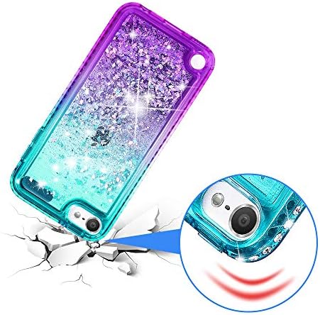 iPod Touch 5 6 7 Case, iPod Touch Case 5th 6th 7th Generation for Girls, Ruky Quicksand Серия Glitter Flowing Liquid Floating Diamond Bling Flexible TPU Сладко Case for iPod Touch 5 6 7 (Аква)