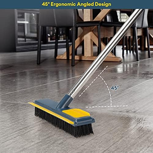 Lalafancy Floor Scrub Brush with Comb Teetch and Squeegee, 44 Stiff Bristle Deck Brush, 2-in-1 Floor Scrubber