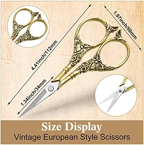 4 Чифта Старинни Шевни Ножици за Източване на Дизайн на Цветя Модел от Неръждаема Стомана Бродерия Ножица (Ярко злато, Ярко сребро)