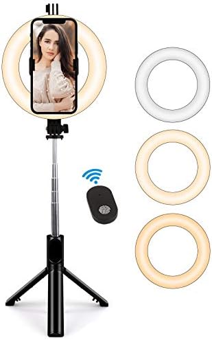 Selfie Stick с Led Околовръстен Подсветка, Околовръстен лампа с Поставка и Държач телефон, Selfie Ring Light